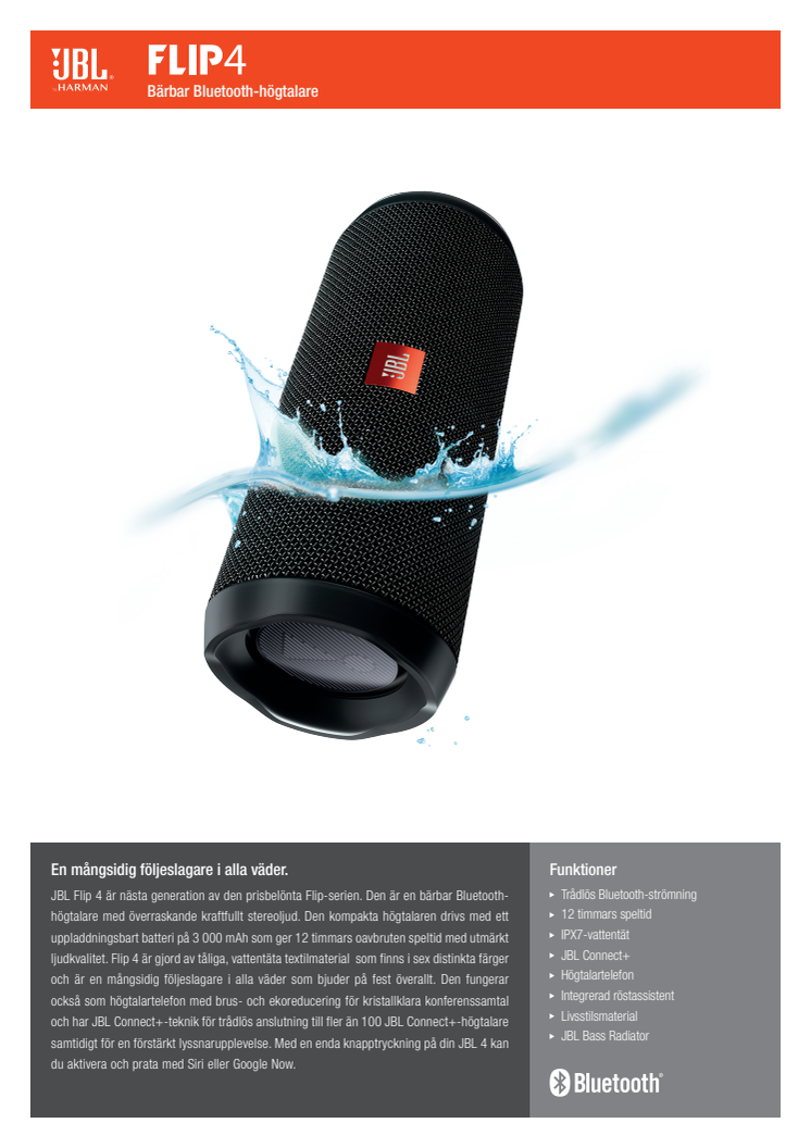 Spec Sheet JBL Flip 4