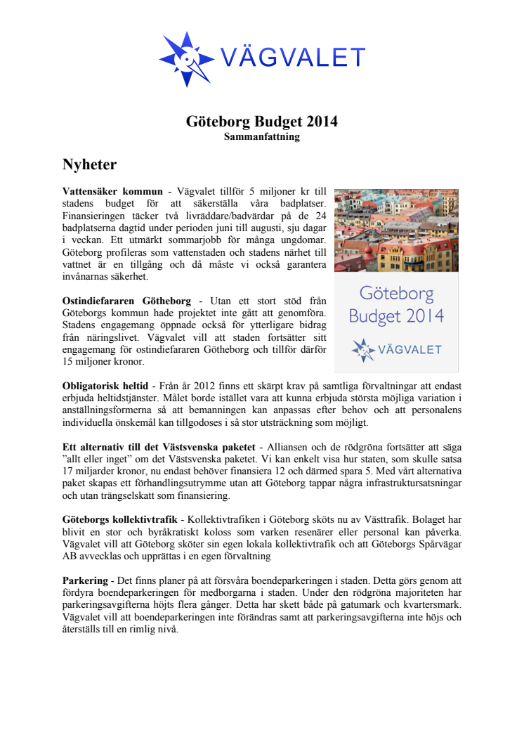 Sammanfattning - Budget 2014 för Göteborg Stad