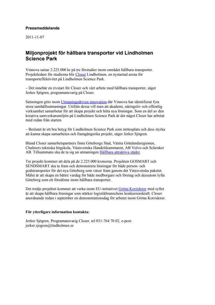 Miljonprojekt för hållbara transporter vid Lindholmen Science Park