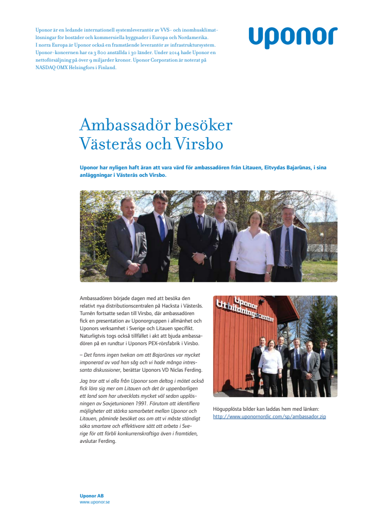 Ambassadör besöker Uponor i Västerås och Virsbo