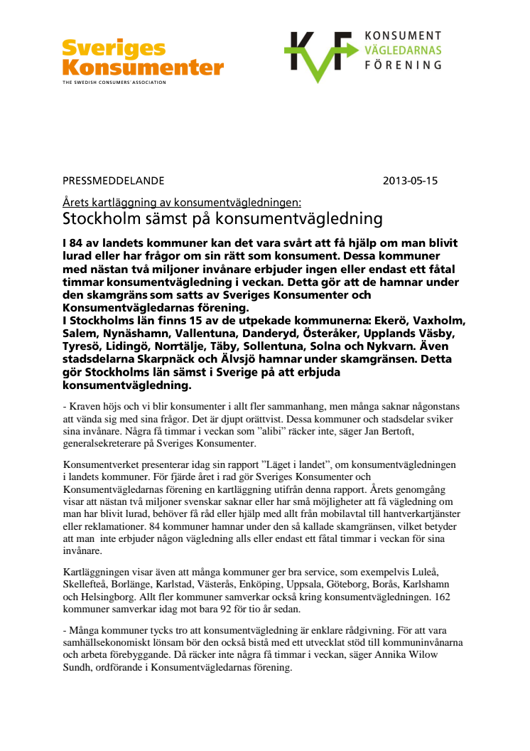 Stockholm sämst på konsumentvägledning