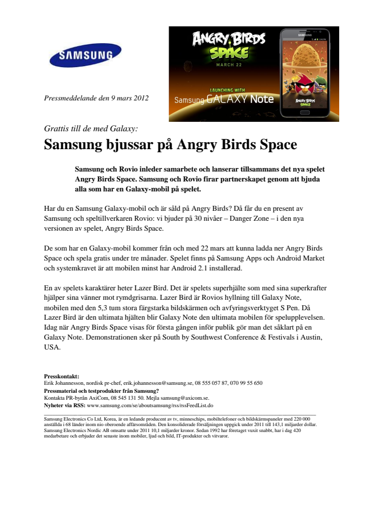 Grattis till de med Galaxy: Samsung bjussar på Angry Birds Space