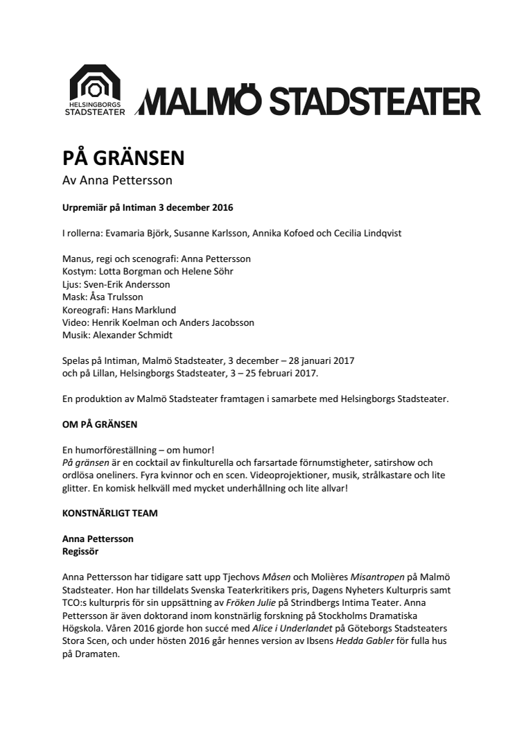 PÅ GRÄNSEN – En komisk helkväll av Anna Pettersson 