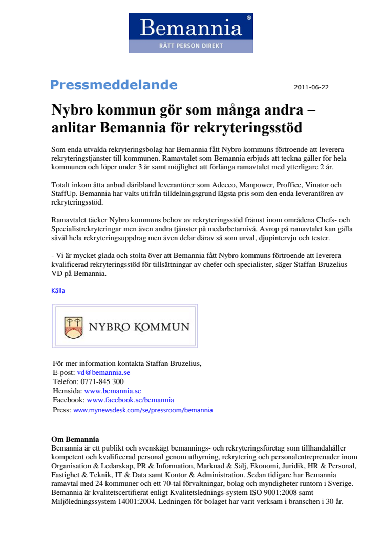 Nybro kommun gör som många andra – anlitar Bemannia för rekryteringsstöd