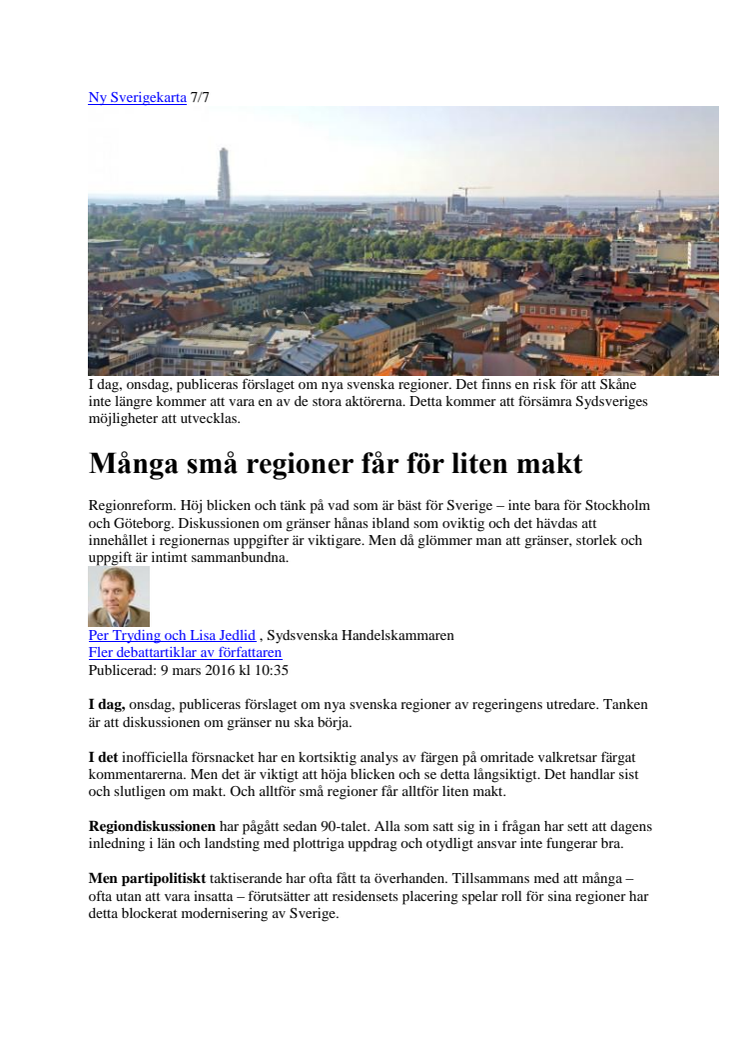 Många små regioner får för liten makt