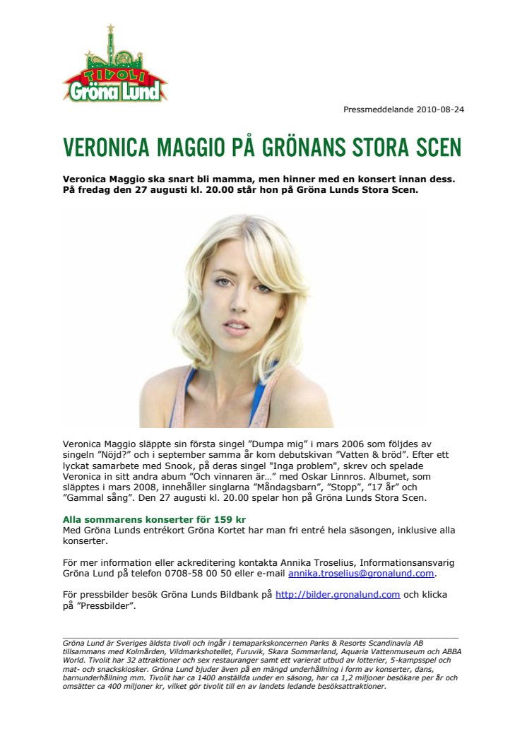 Veronica Maggio på Gröna Lunds Stora Scen