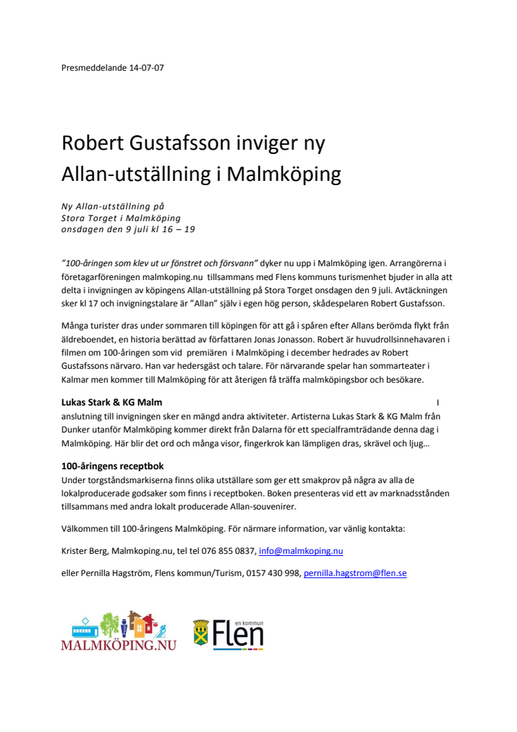 Robert Gustafsson inviger ny Allan-utställning i Malmköping