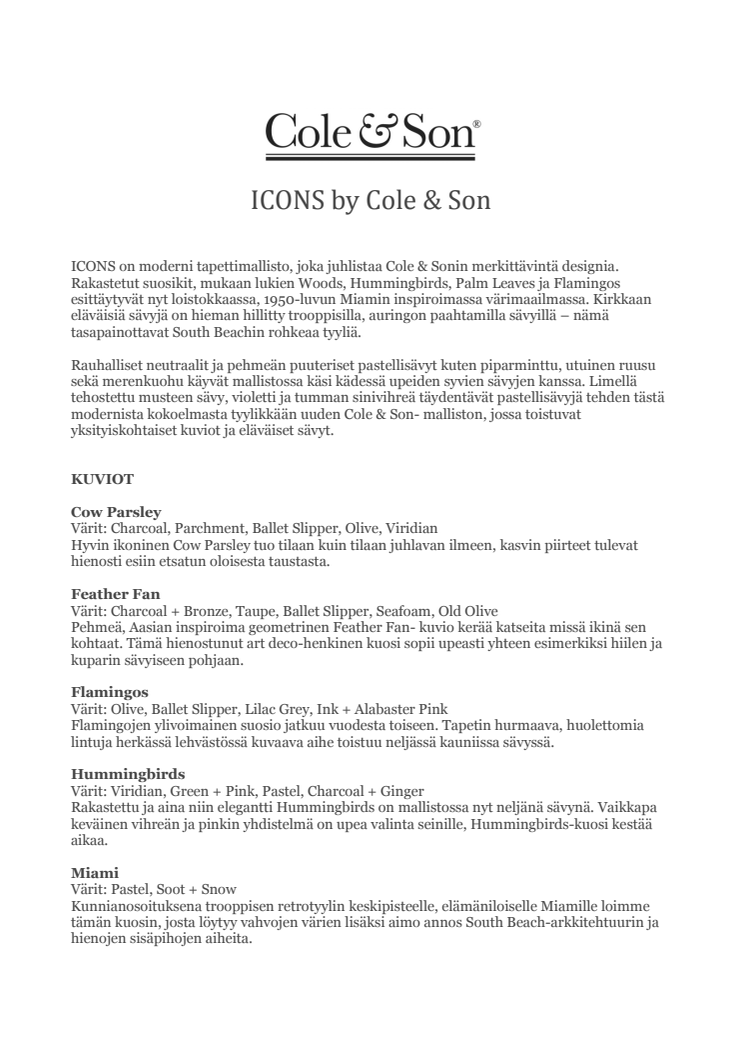 Cole & Son - moderni Icons-tapettimallisto