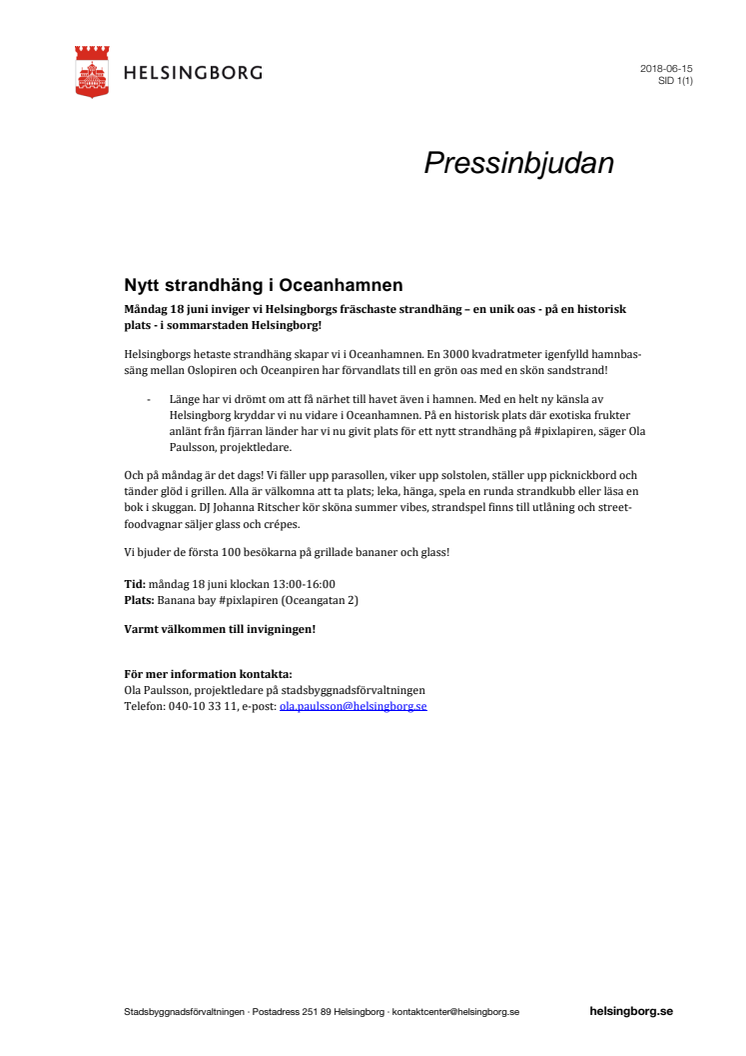 Nytt strandhäng i Oceanhamnen