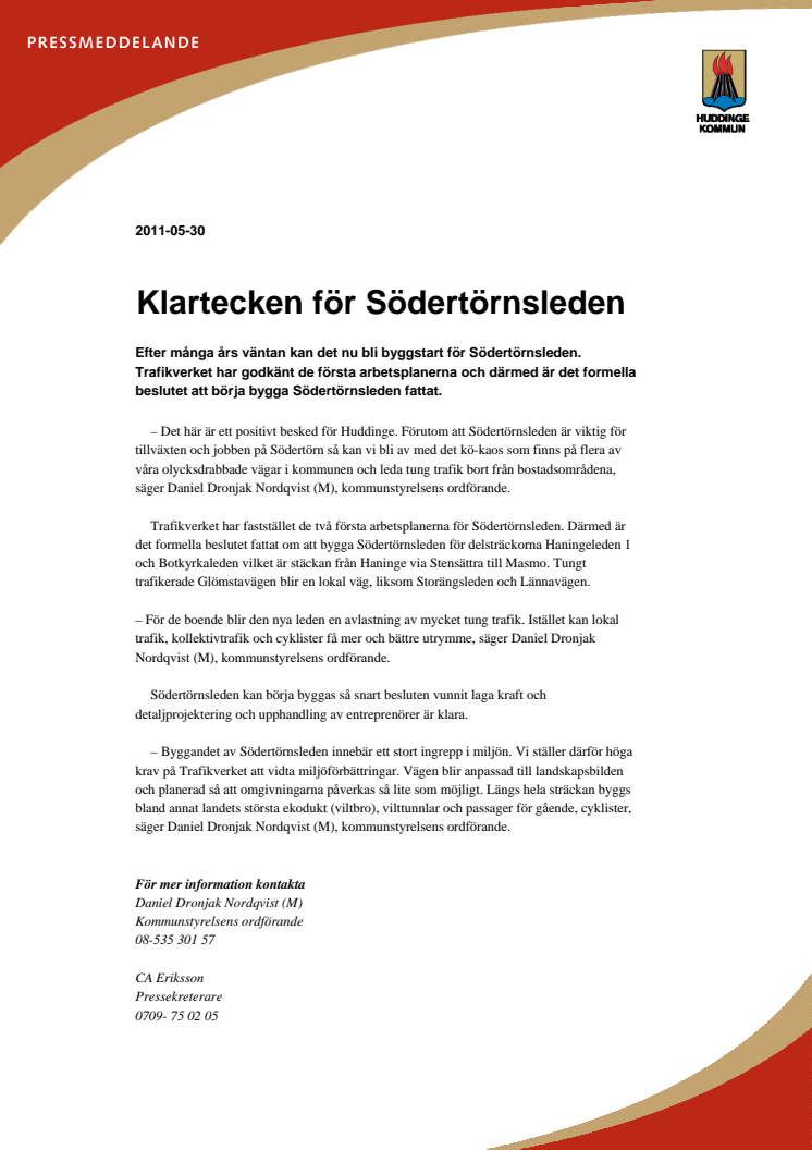 Klartecken för Södertörnsleden