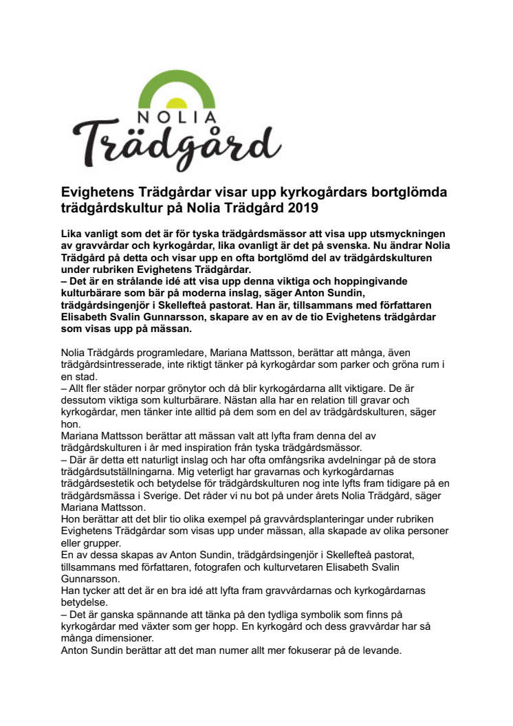 Evighetens Trädgårdar visar upp kyrkogårdars bortglömda trädgårdskultur på Nolia Trädgård 2019