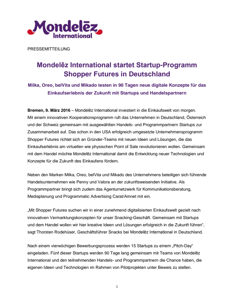 Mondelēz International startet Startup-Programm Shopper Futures in Deutschland
