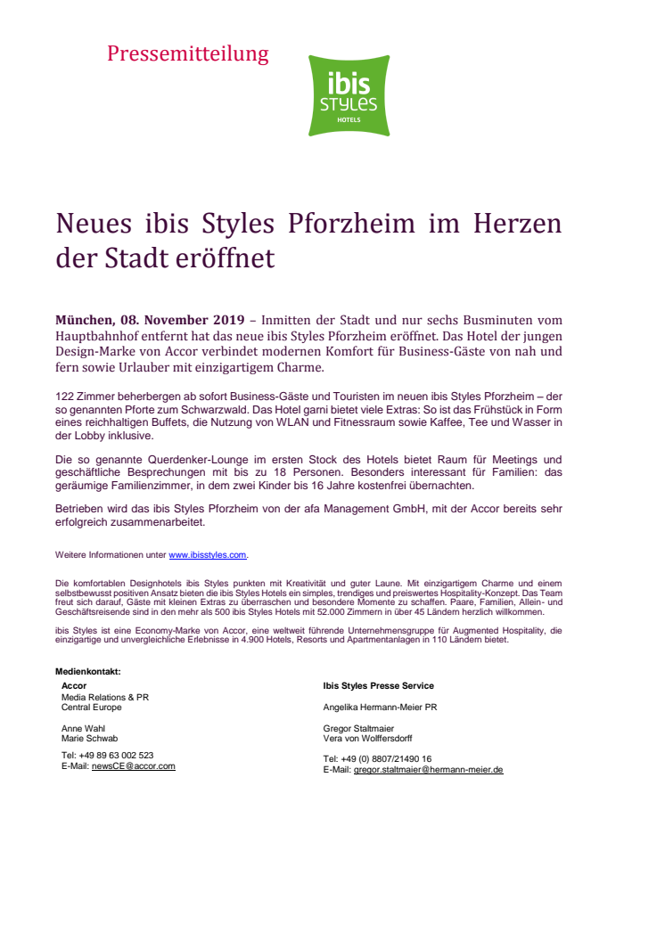 Neues ibis Styles Pforzheim im Herzen der Stadt eröffnet