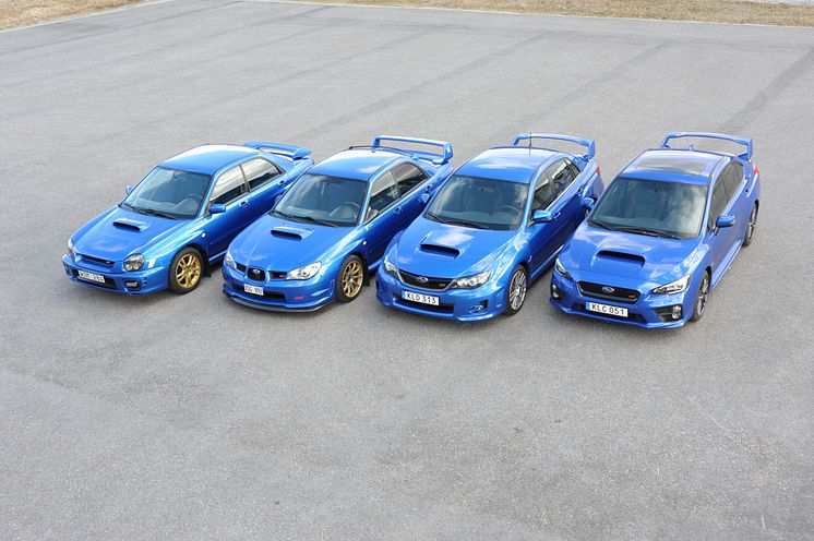 Fyra generationer WRX STI