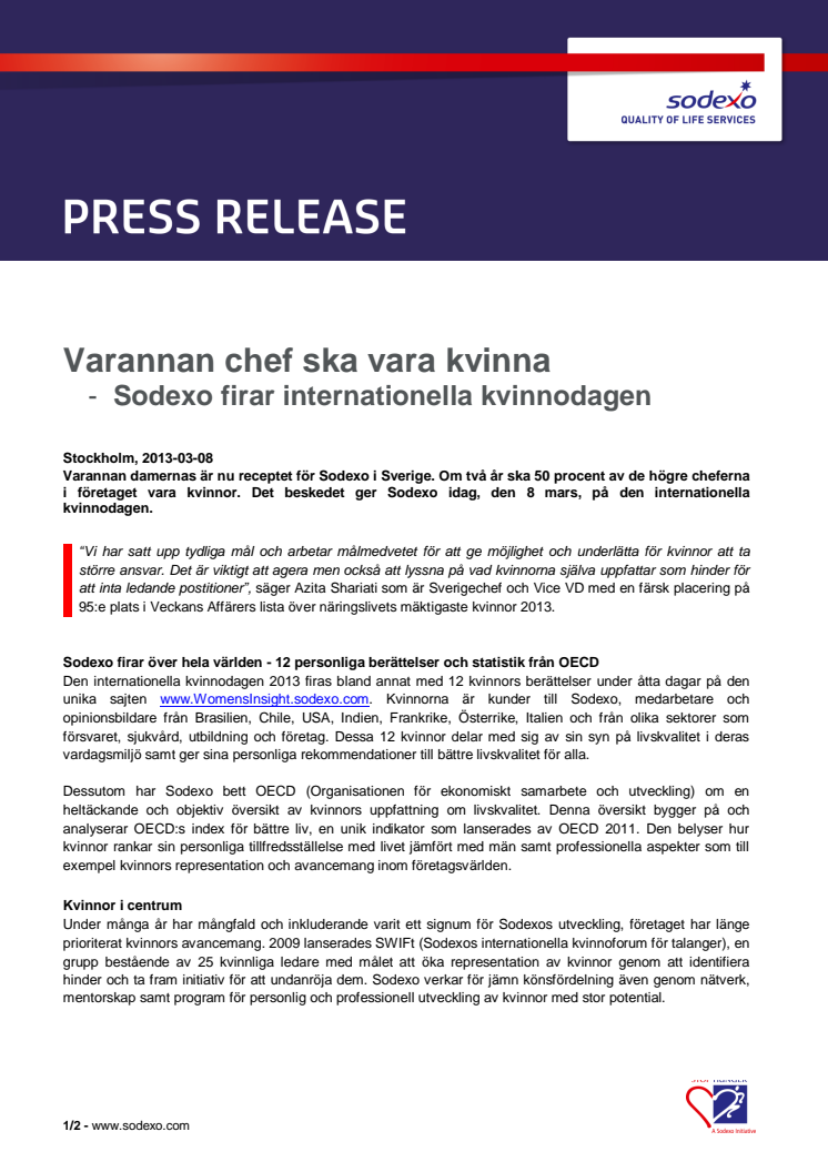 Varannan chef ska vara kvinna - Sodexo firar internationella kvinnodagen