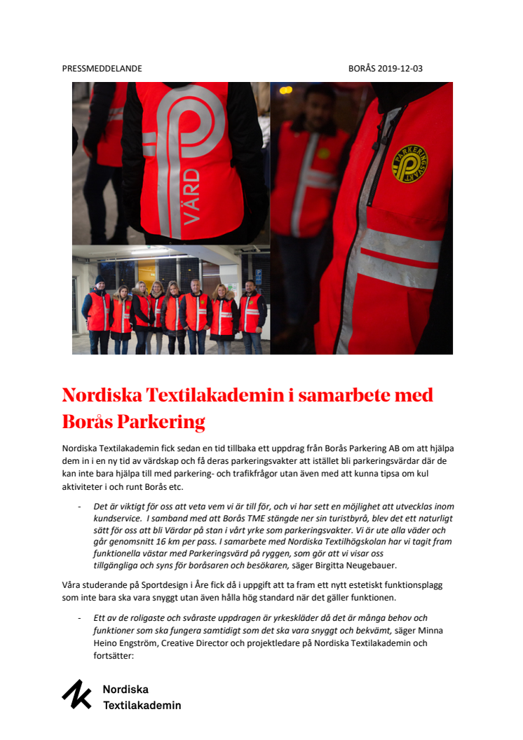 Nordiska Textilakademin i samarbete med Borås Stads Parkering
