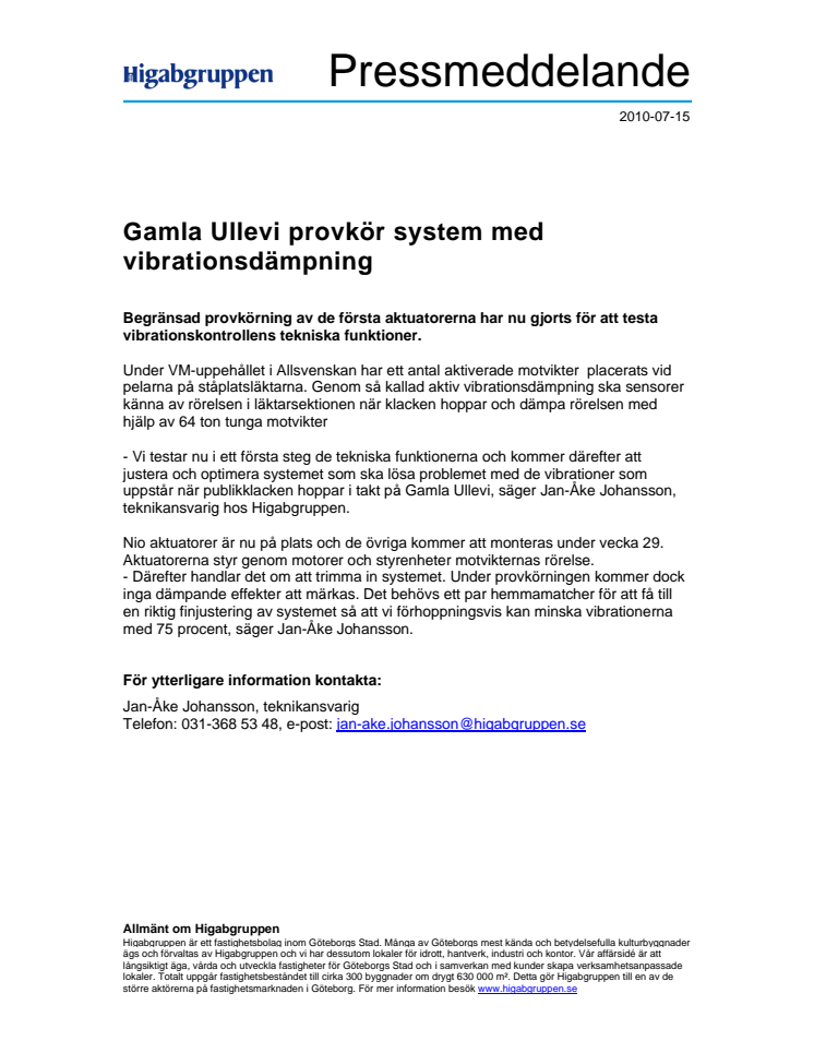 Gamla Ullevi provkör system med vibrationsdämpning