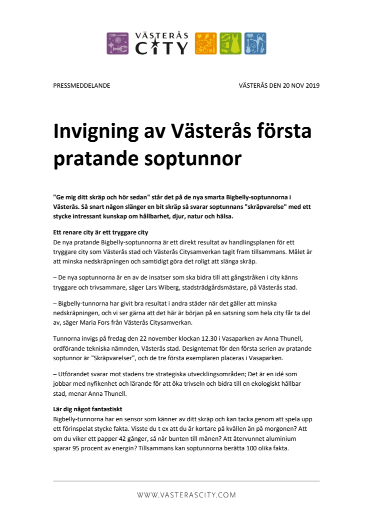 Invigning av Västerås första pratande soptunnor