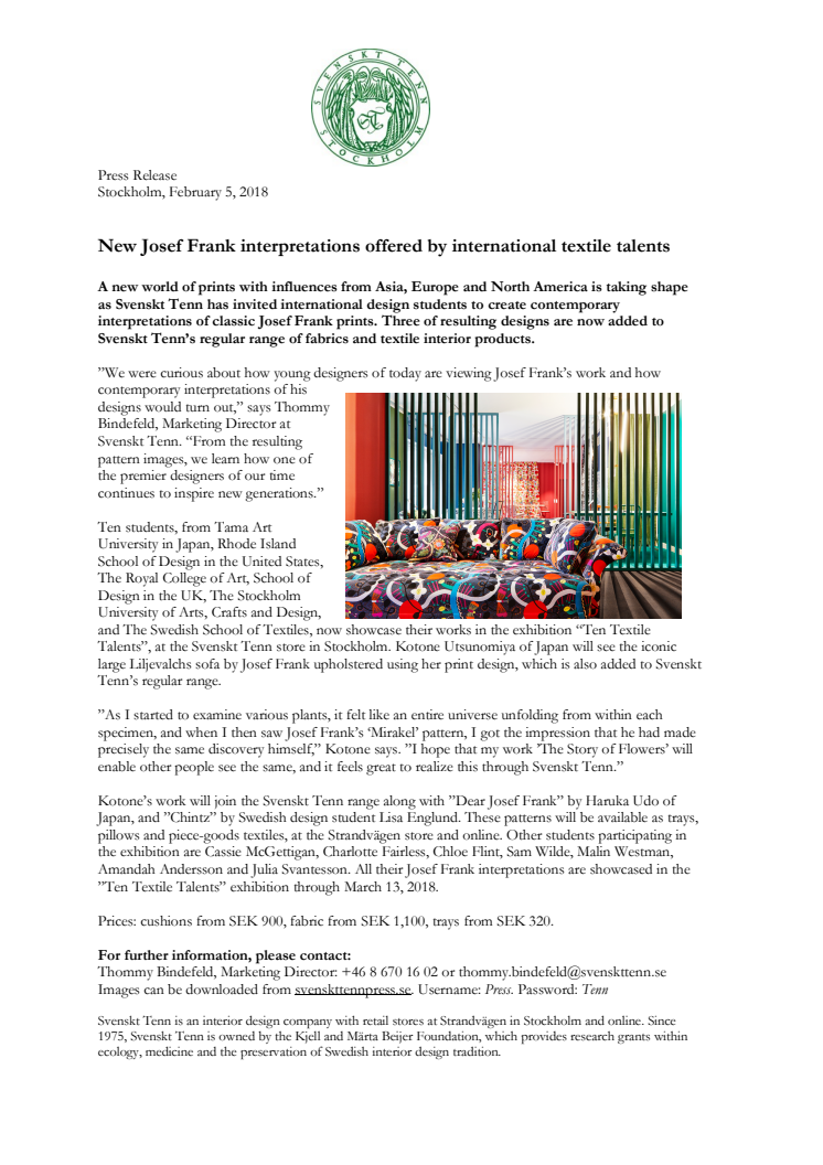 New Josef Frank interpretations offered by international textile talents