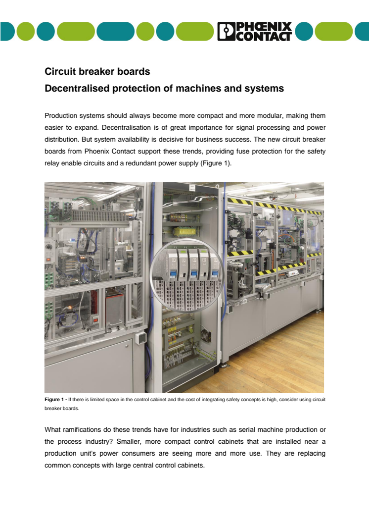 Circuit breaker boards- Decentralised protection of machines and systems