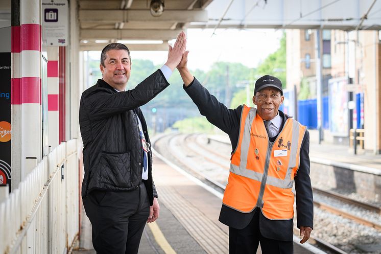 High five! Joe Healy (left) and Siggy Cragwell have each been awarded a British Empire Medal for services to the railway.jpg