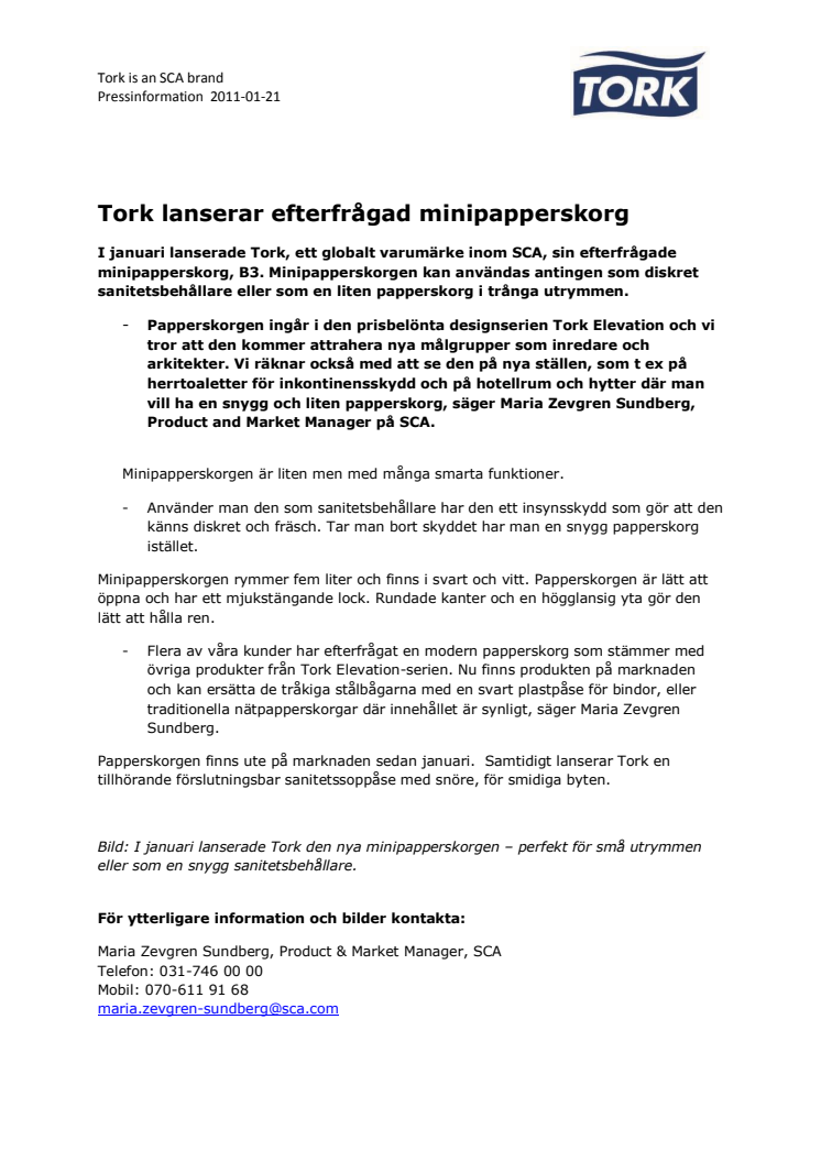 Tork lanserar efterfrågad minipapperskorg