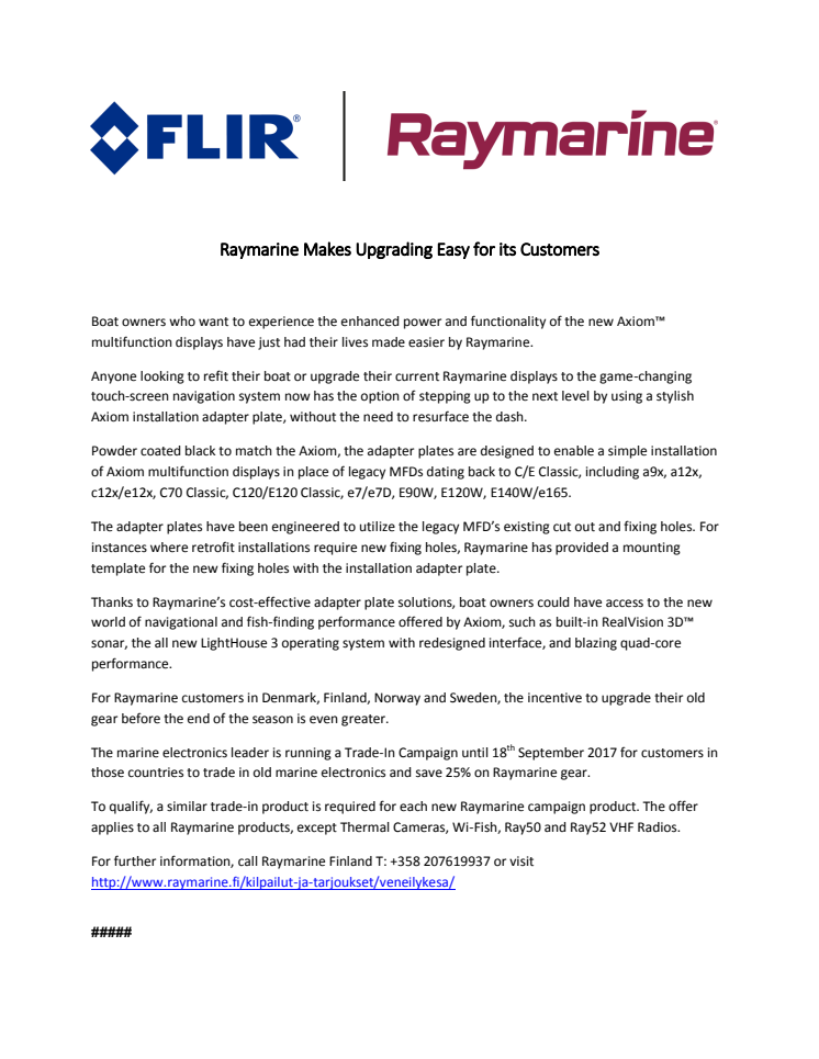 Raymarine Finland: Raymarine Makes Upgrading Easy for its Customers