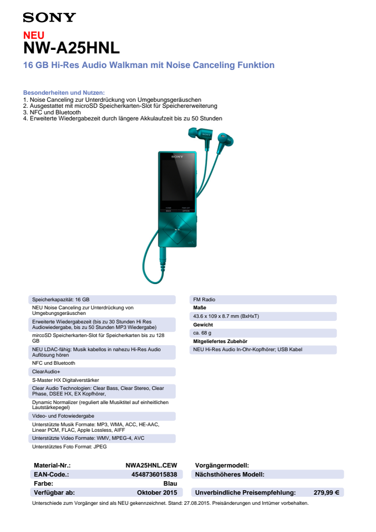 Datenblatt NW-A25HN von Sony_blau