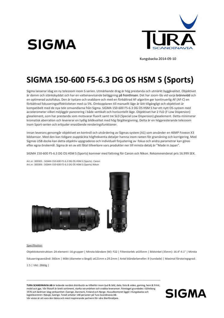 SIGMA 150-600 F5-6.3 DG OS HSM S (Sports)