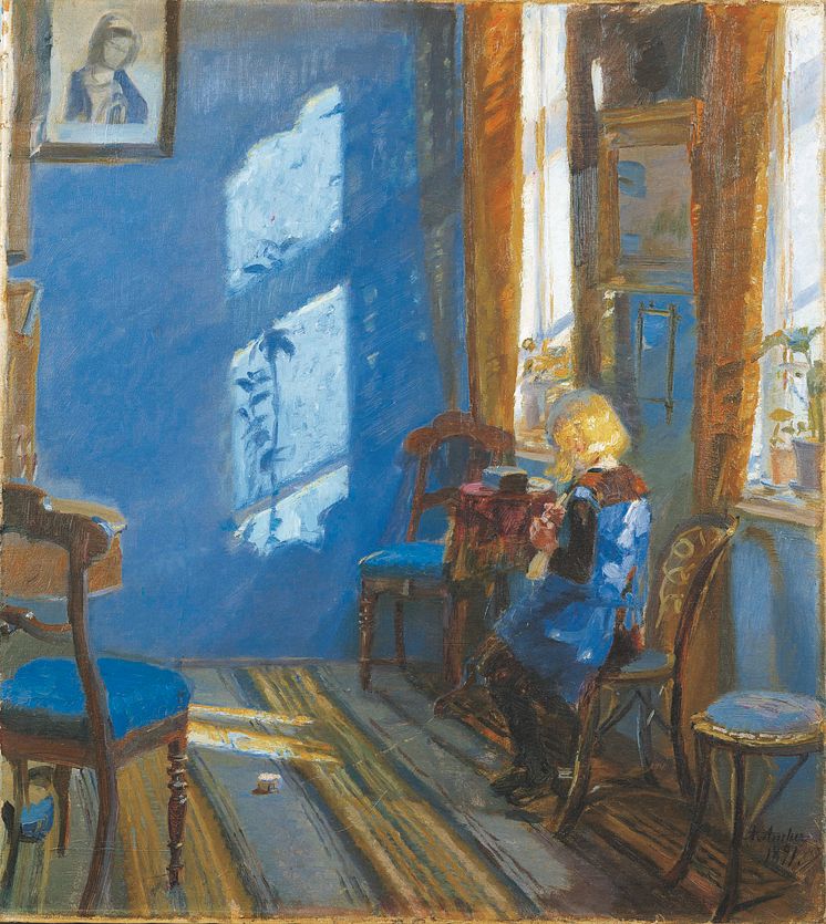 Anna Ancher, Solskinn i den blå stue (1891)