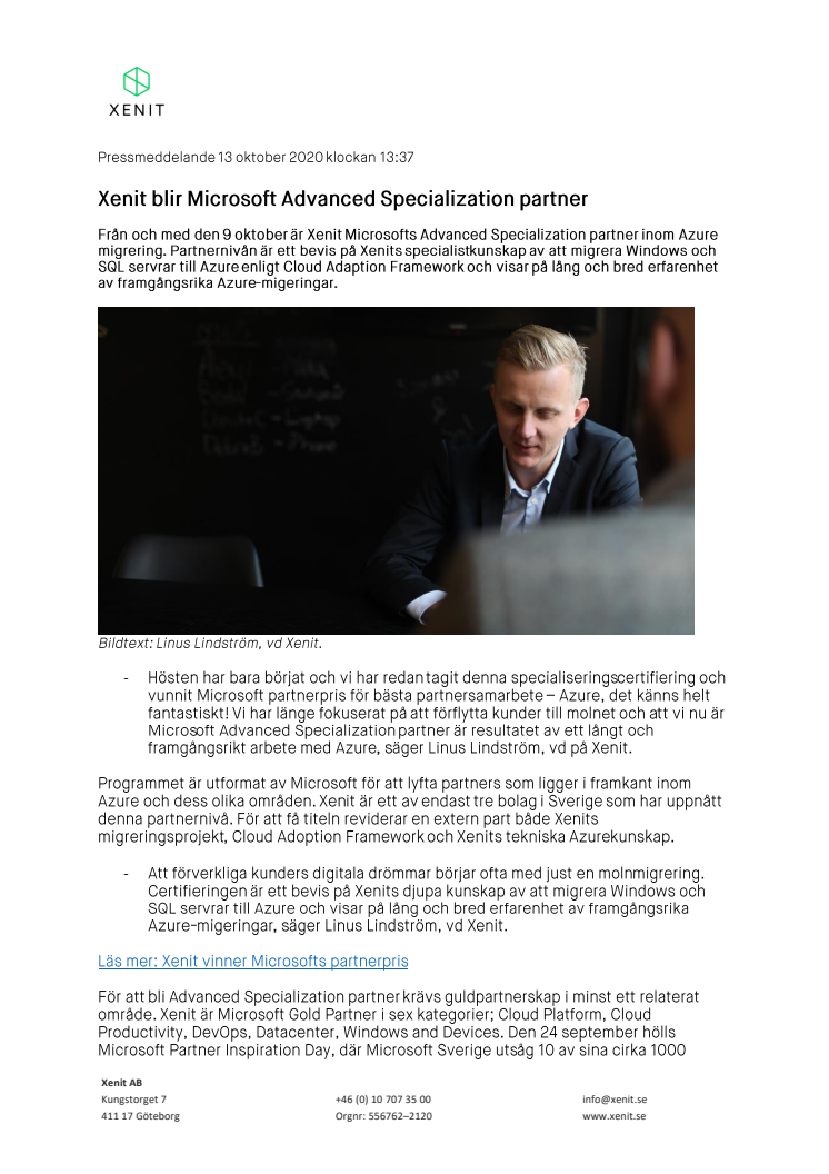 Xenit blir Microsoft Advanced Specialization partner