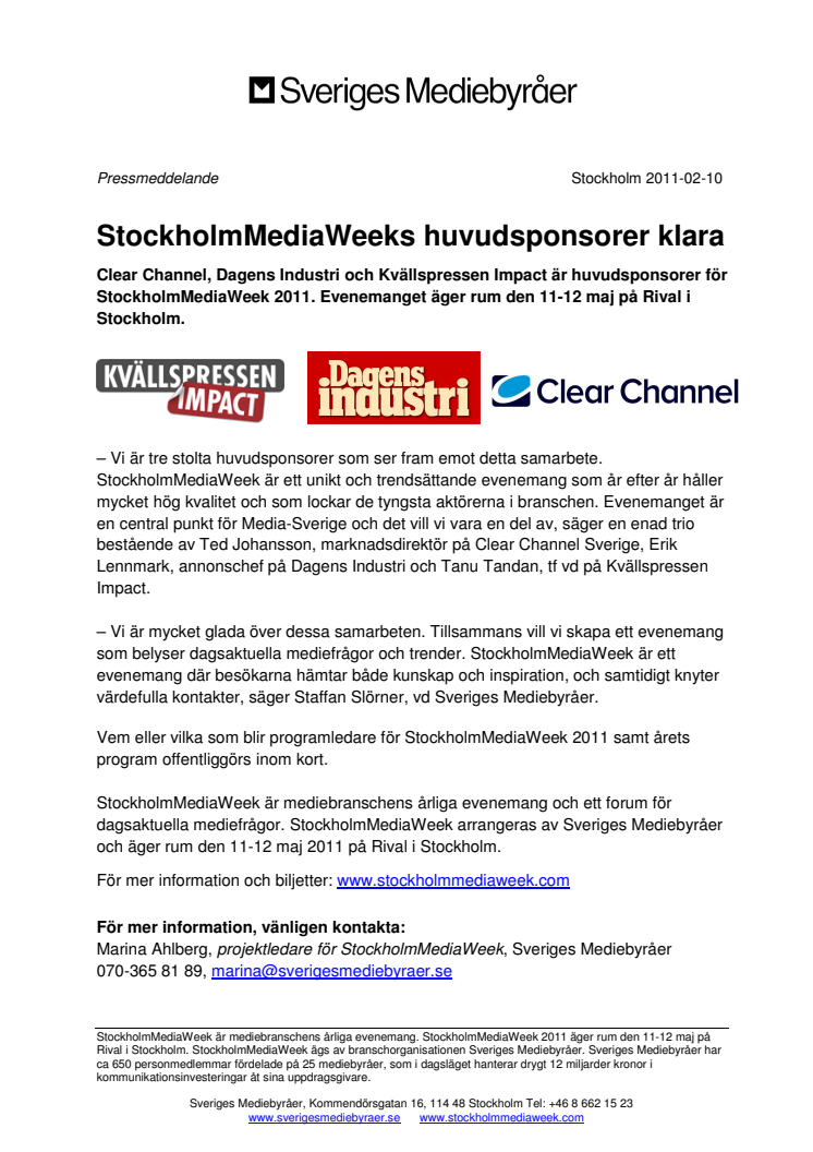 StockholmMediaWeeks huvudsponsorer klara 
