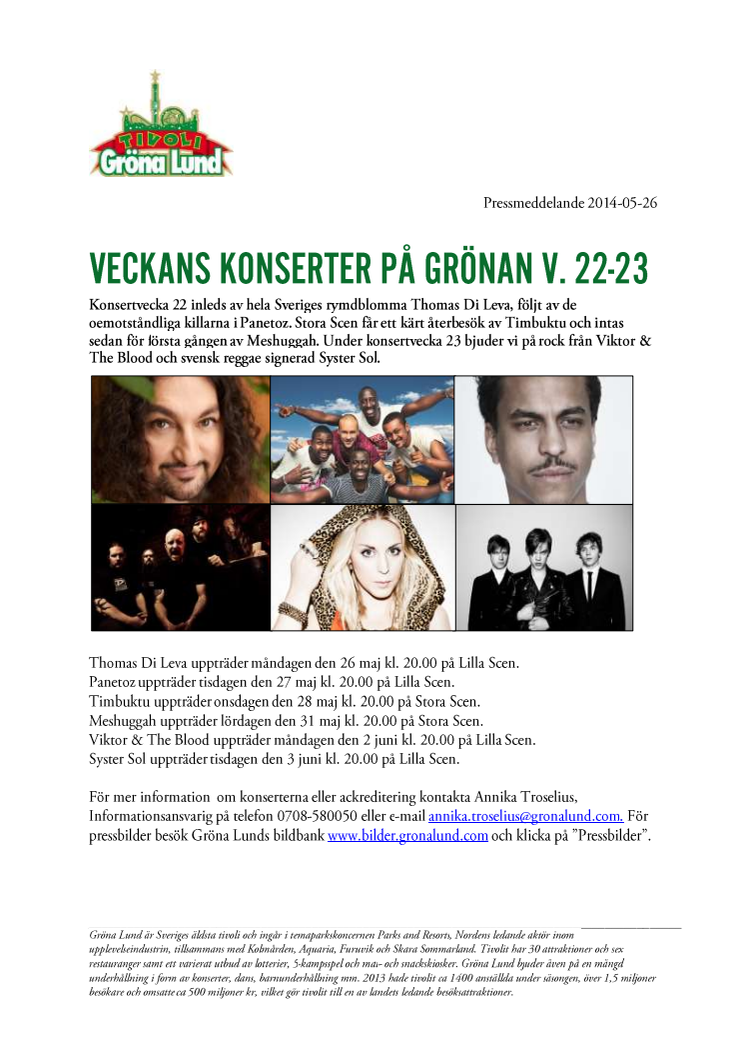Veckans konserter på Grönan V.22-23