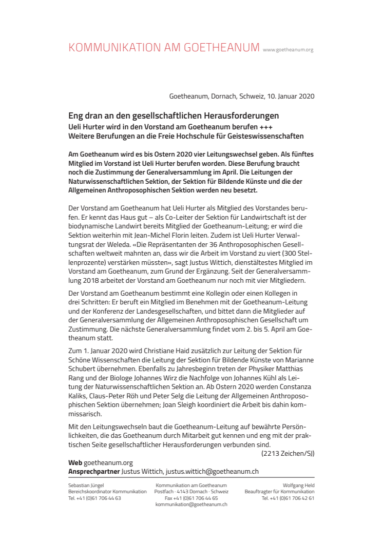 MM 2020 01 10 Berufungen Goetheanum Vorstand Sektionen