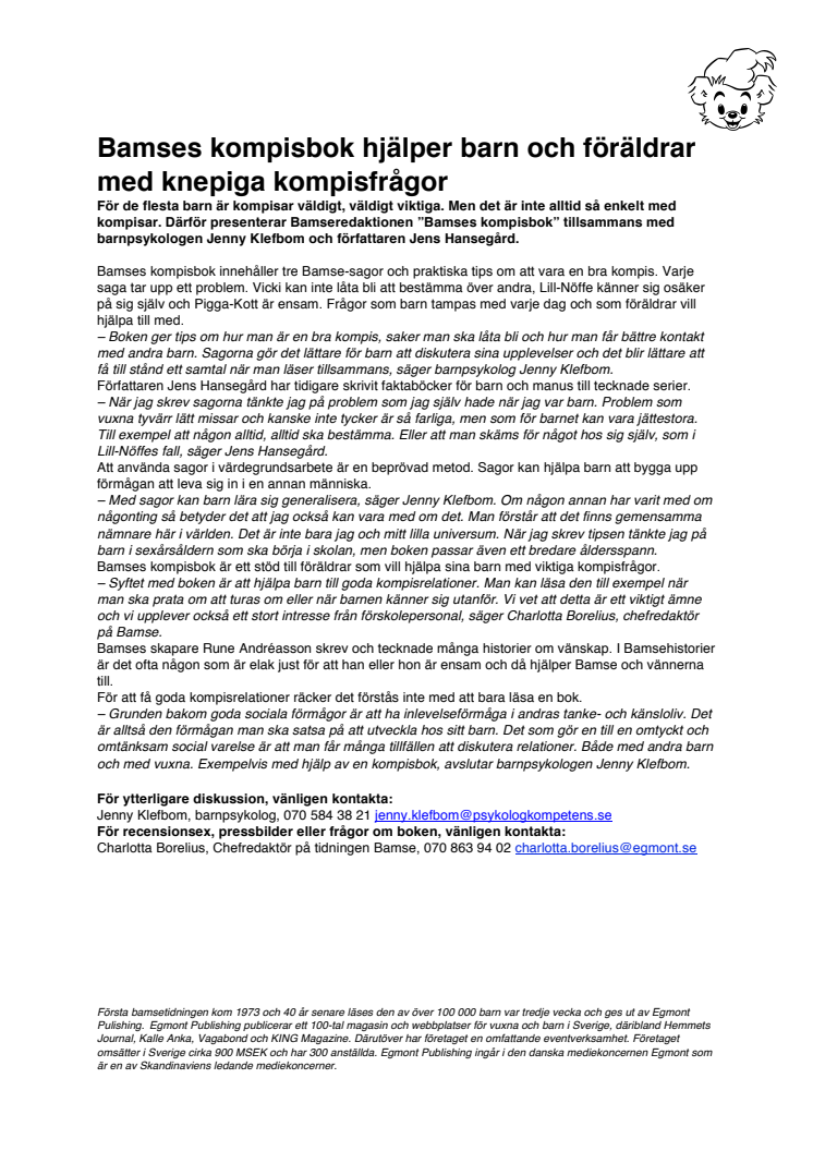 Bamses kompisbok hjälper barn och föräldrar med knepiga kompisfrågor