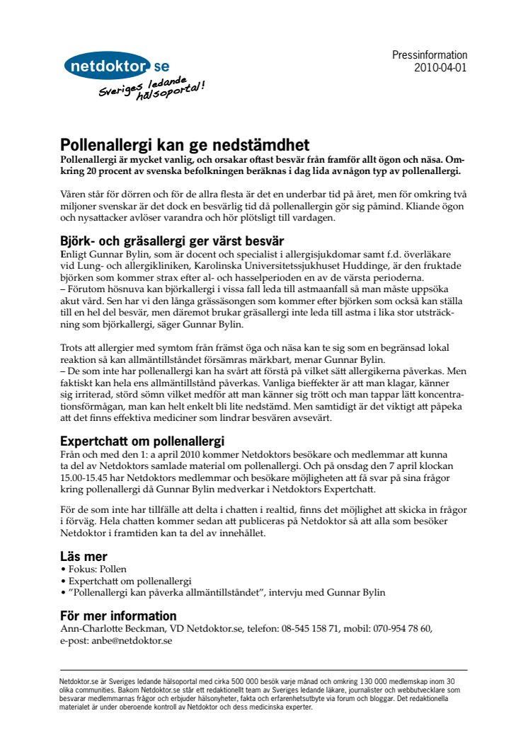 Pollenallergi kan ge nedstämdhet 