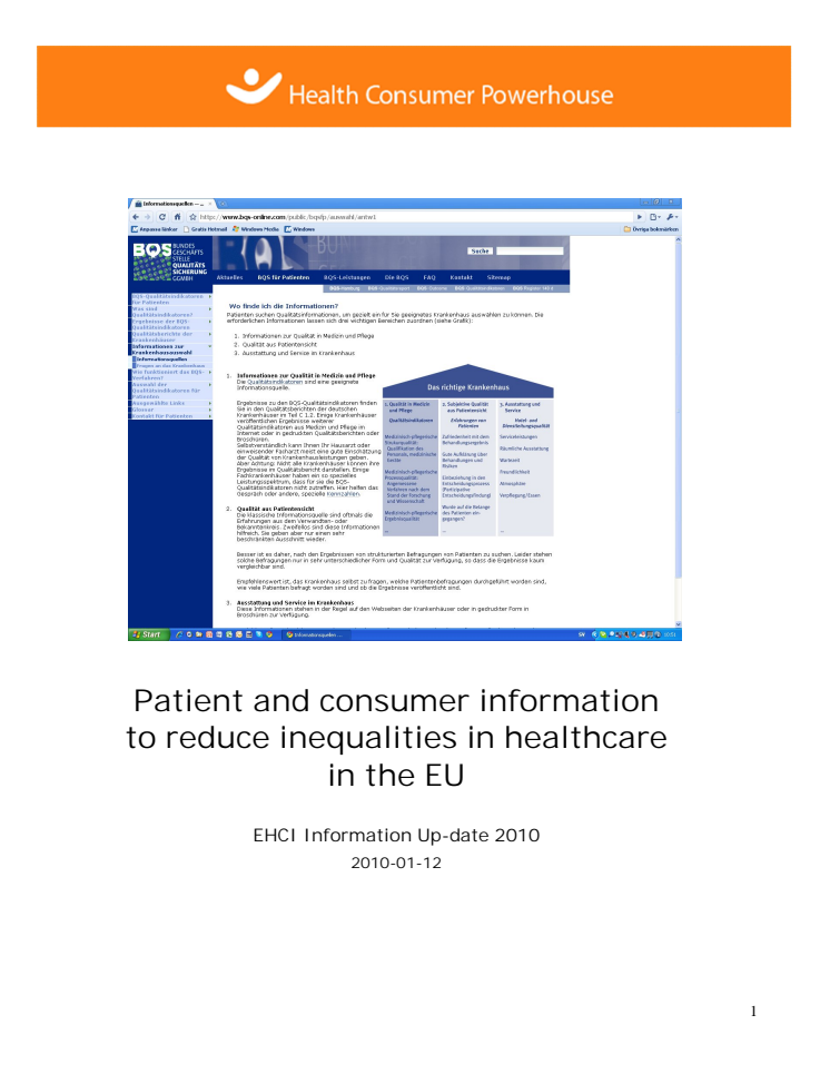 Patient and Consumer Information to reduce inequaiities in healthcare in the EU