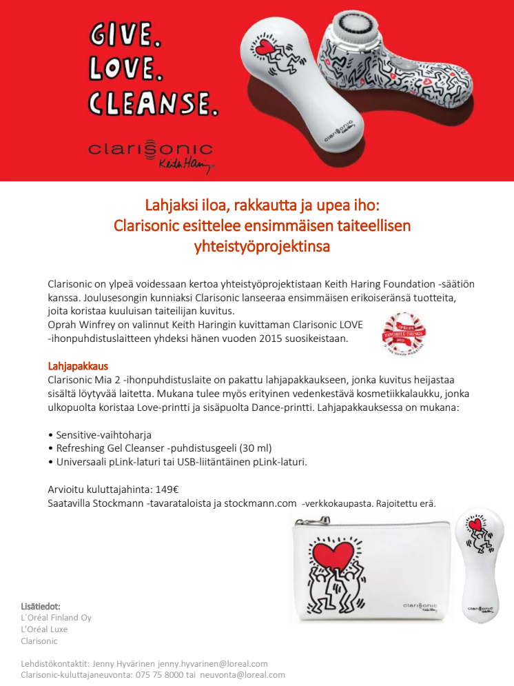 Clarisonic Keith Haring puhdistuslaite tiedote