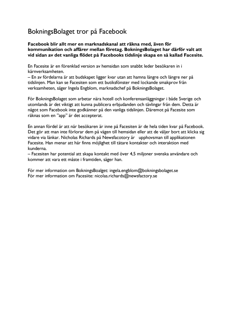 BokningsBolaget lanserar Facesite