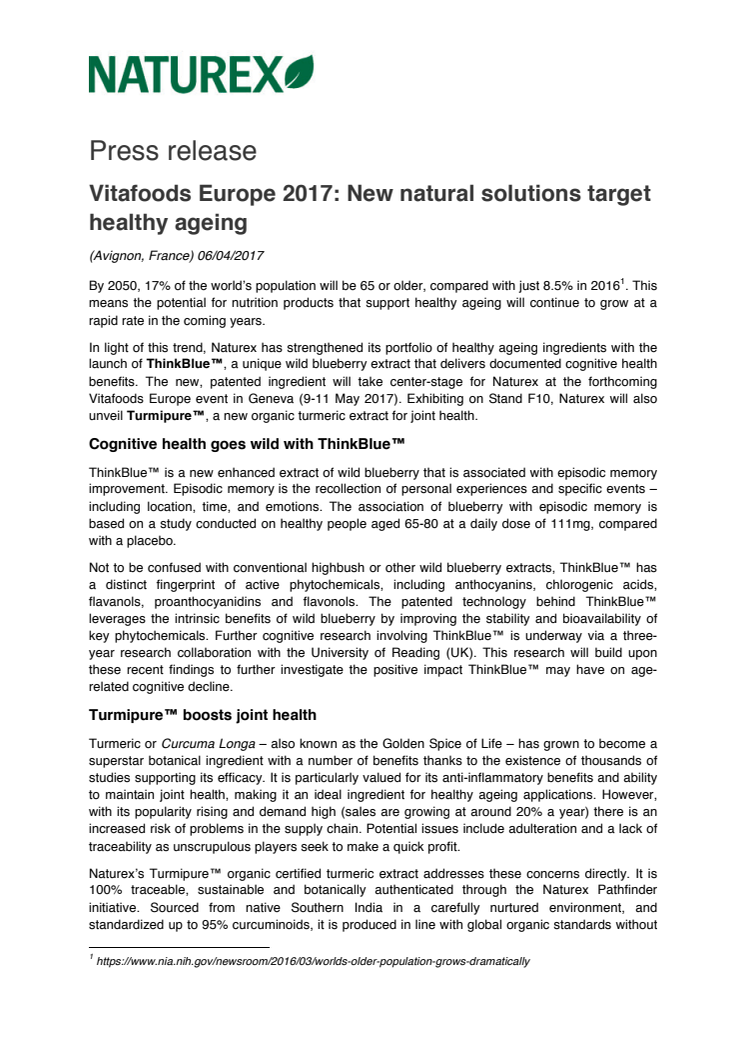 Vitafoods Europe 2017: New natural solutions target healthy ageing 