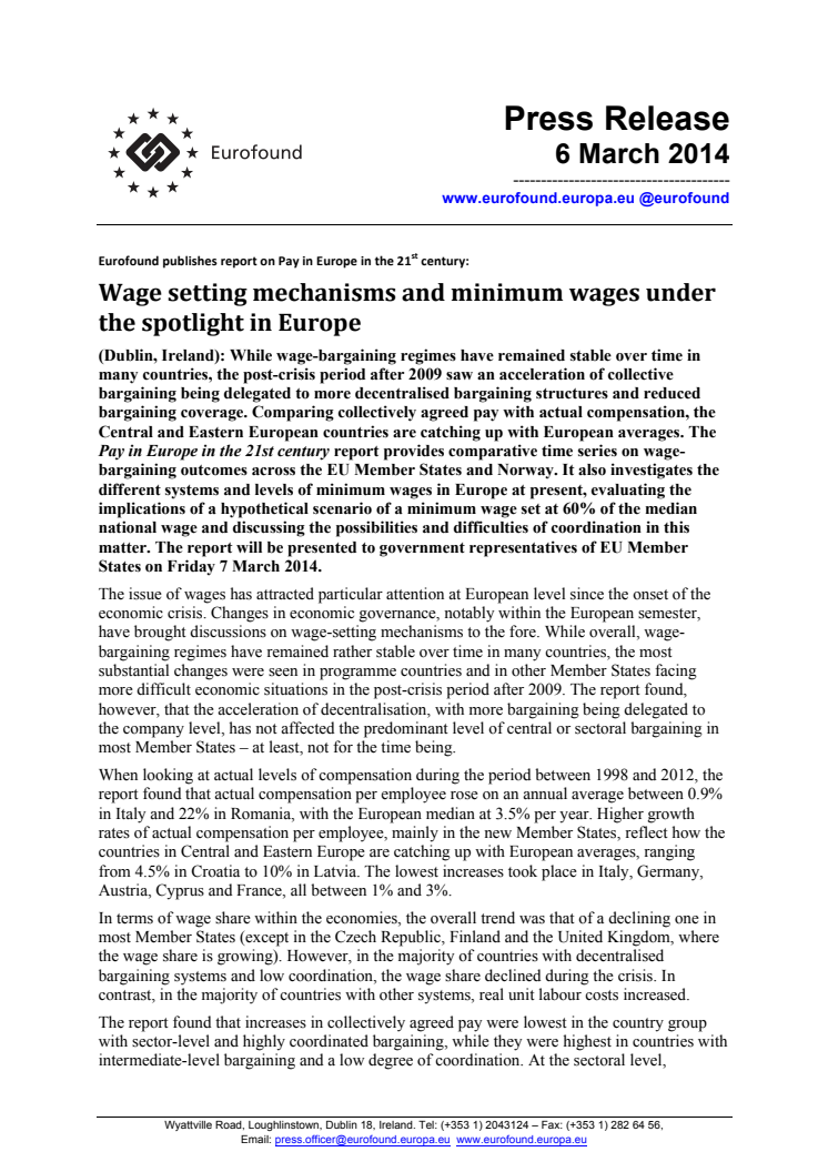 Wage setting mechanisms and minimum wages under the spotlight in Europe