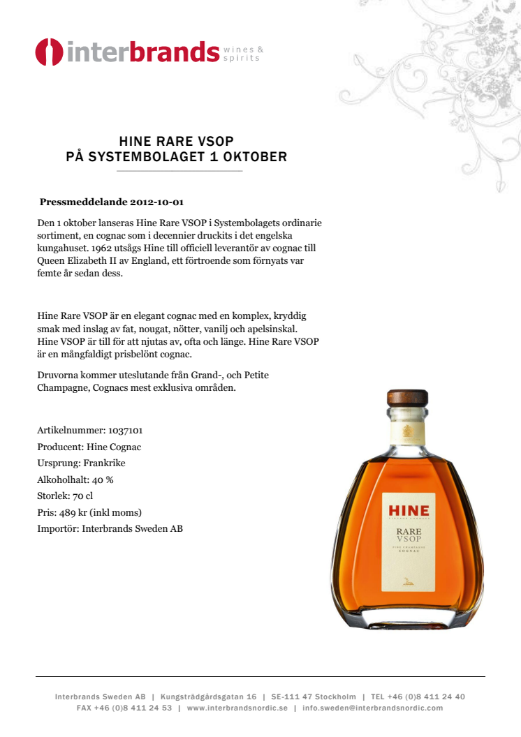 Hine Rare VSOP - Nu i ordinarie sortiment!