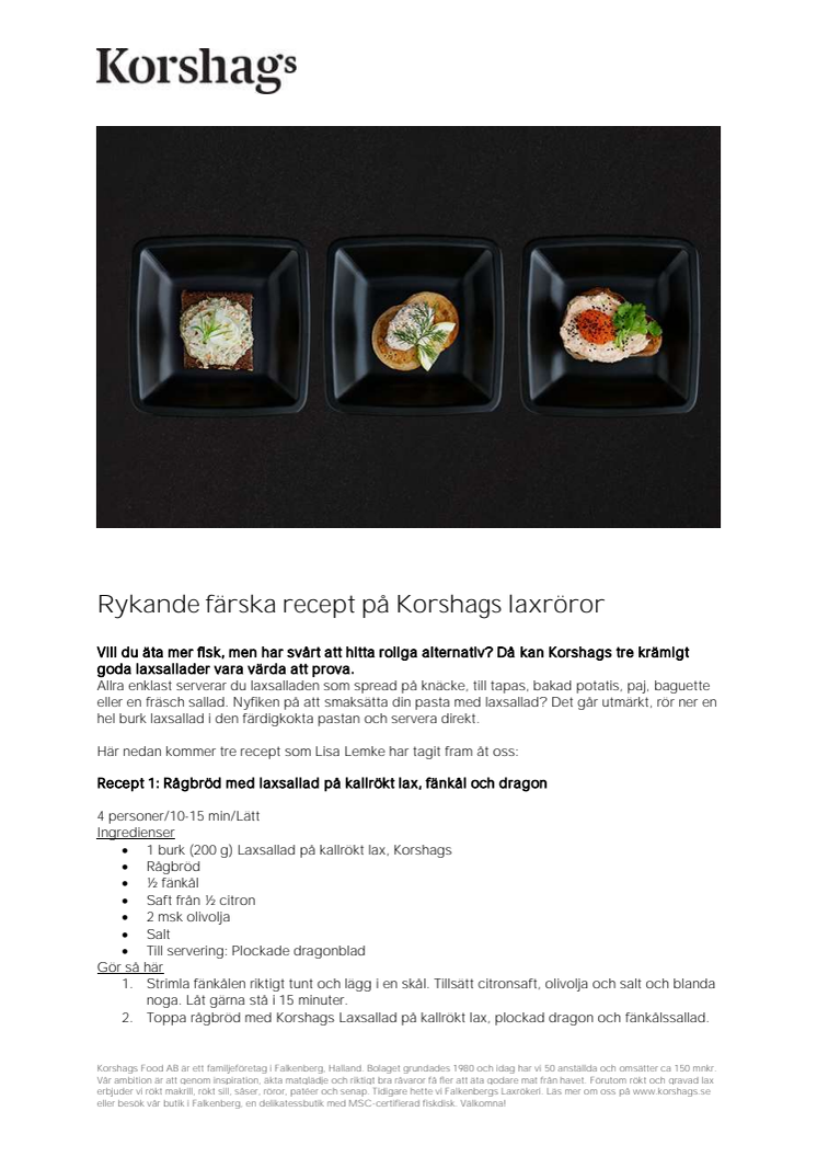 Rykande färska recept på Korshags laxröror
