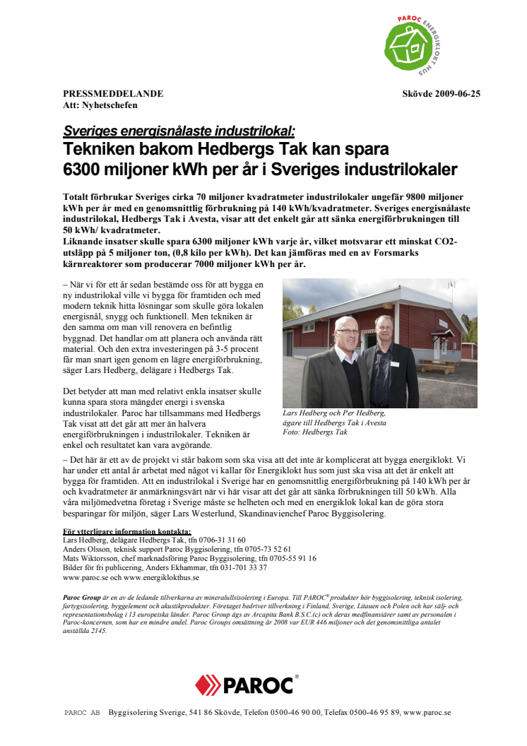 Sveriges energisnålaste industrilokal: Tekniken bakom Hedbergs Tak kan spara  6300 miljoner kWh per år i Sveriges industrilokaler
