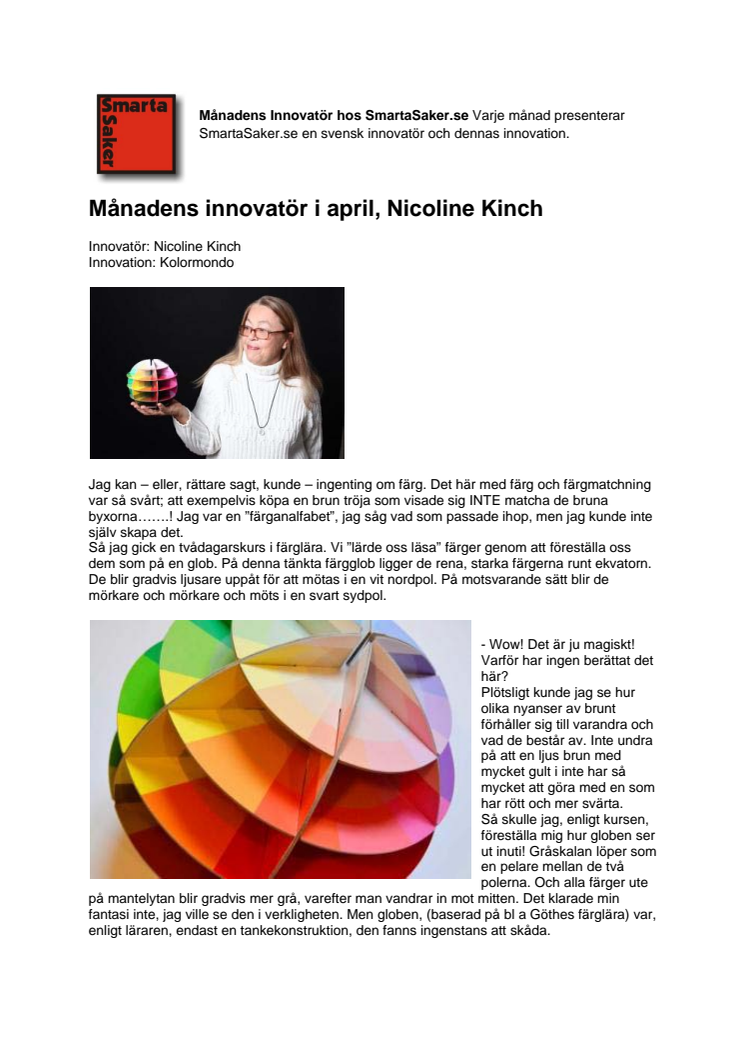 Månadens innovatör i april, Nicoline Kinch