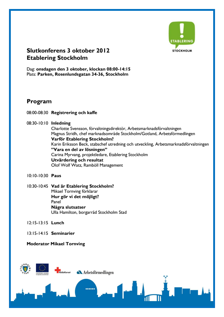 Program för slutkonferensen den 3 oktober