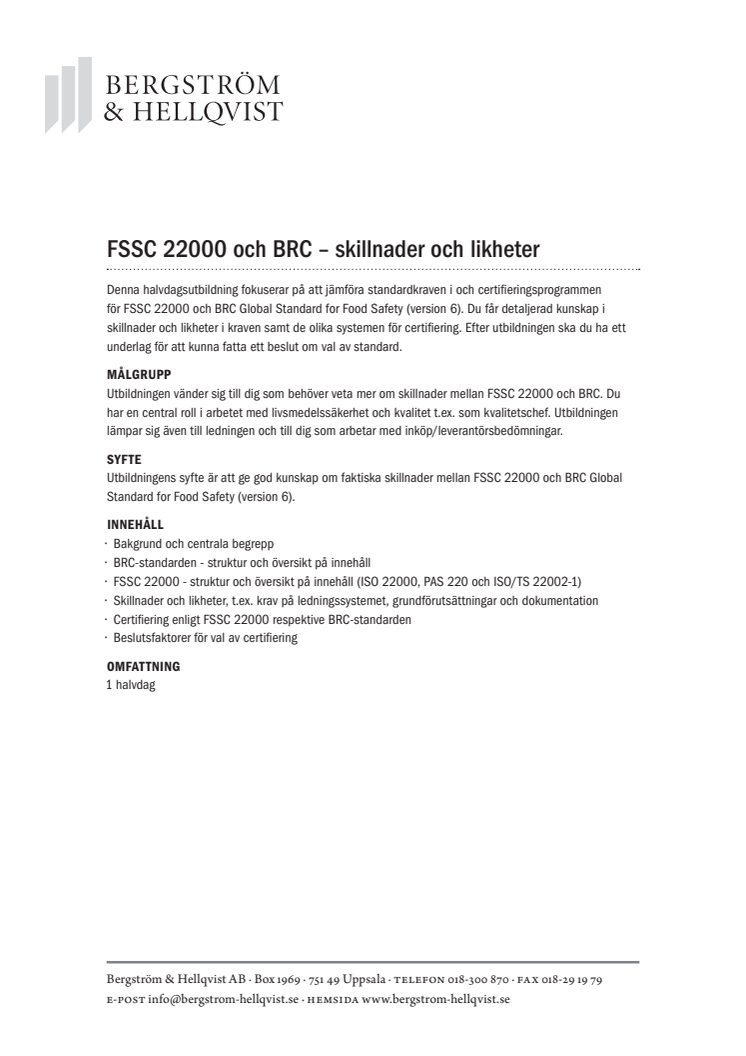 FSSC 22000 och BRC - skillnader och likheter