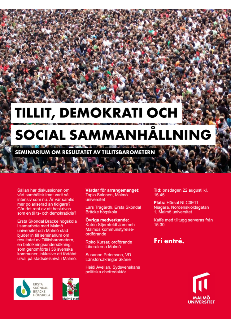 Flyer seminarium om resultatet av Tillitsbarometern