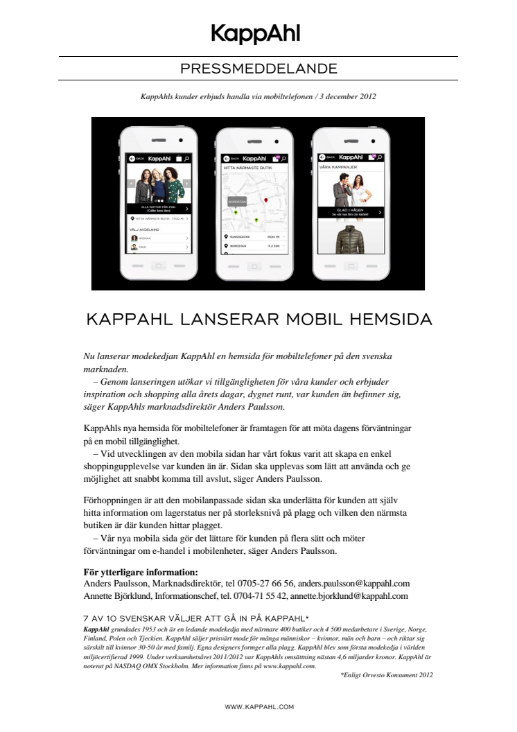 KappAhl lanserar mobil hemsida