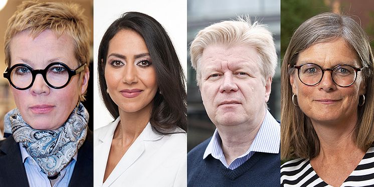 Juryn som utser årets mottagare av Bokmässans bildningsstipendium. Från vänster: Katti Hoflin, Mouna Esmailzadeh, Roger Säljö och Johanna Hansson. Juryordförande är Annica Andersson, Bokmässan. 